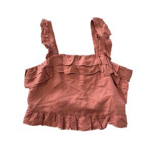Listicle Crop Tank Top Size Large Ruffle Sleeveless Square Neck Terracotta Chic